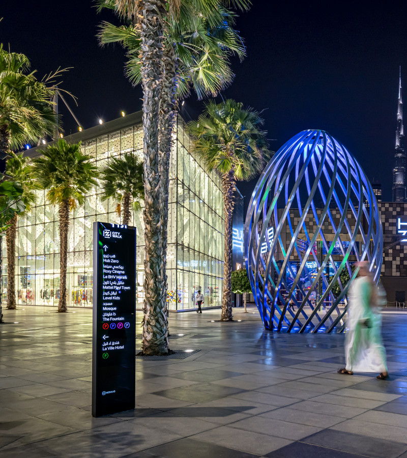City Walk - residents walking by Endpoint's wayfinding totem