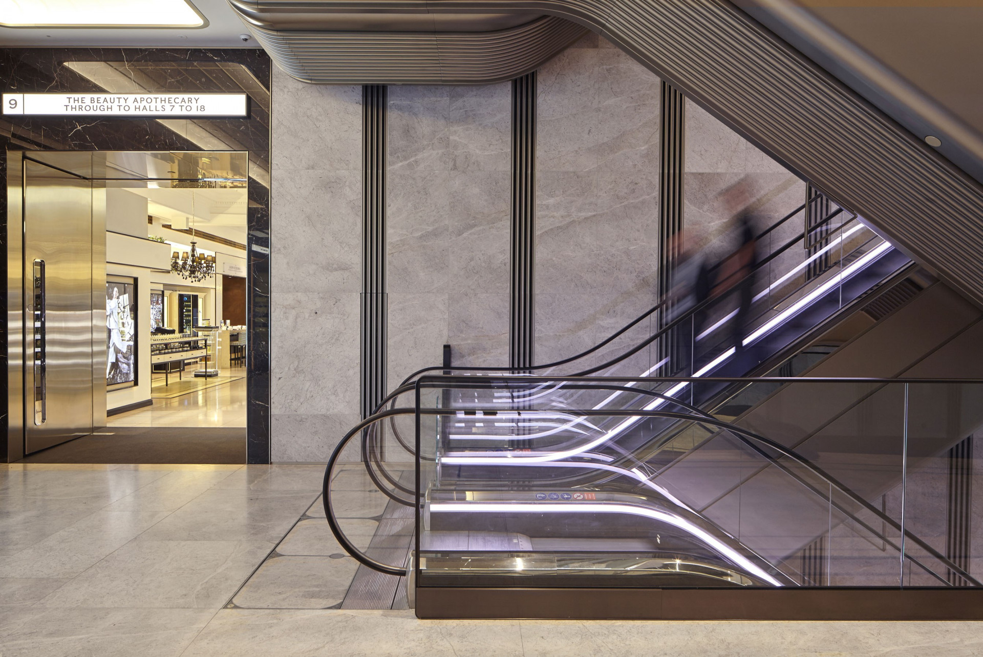 Endpoint's Harrods project - signage next to escalators