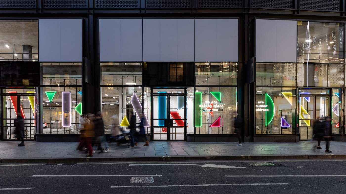 Illuminated 3D signage at Soho Place development