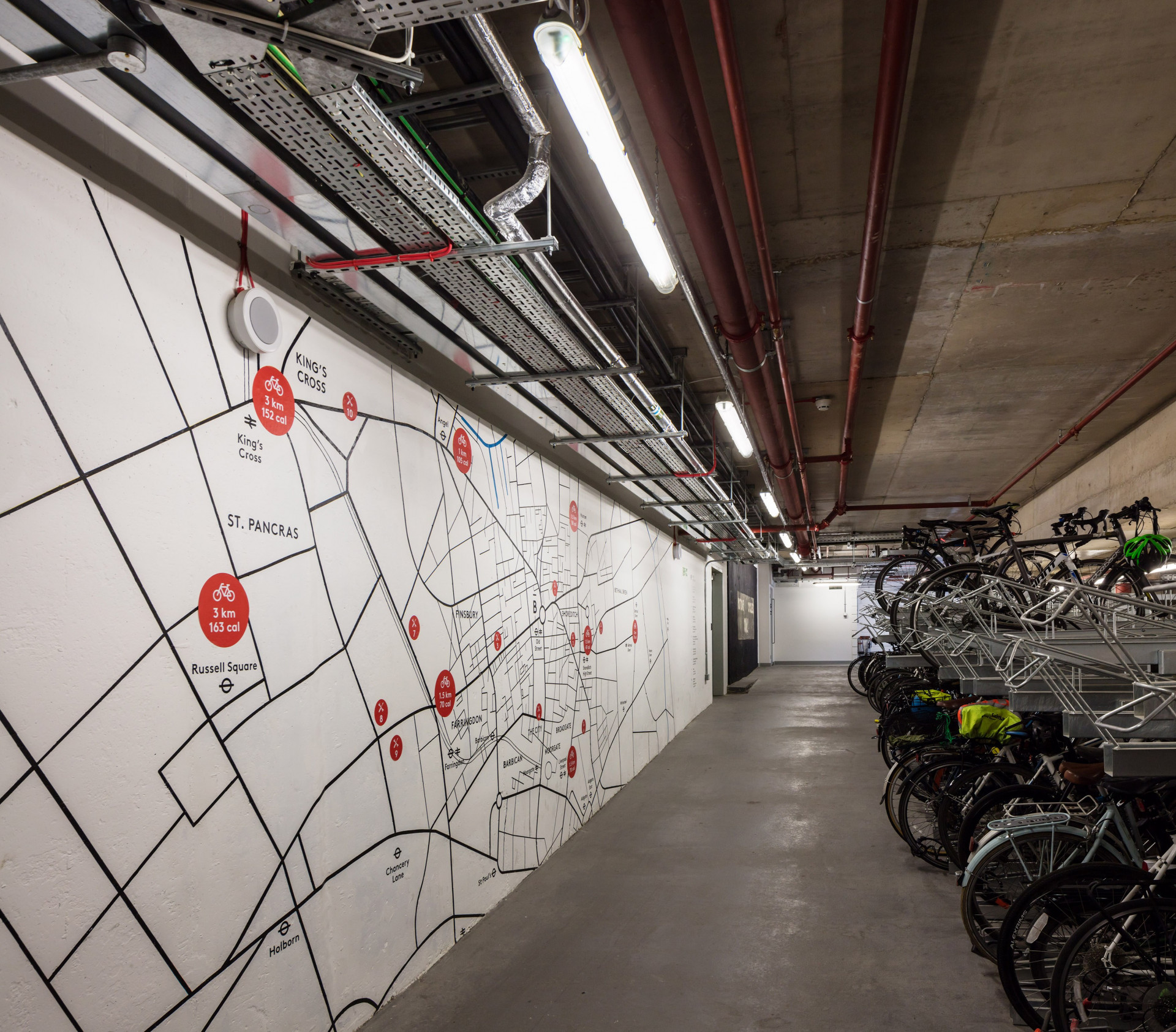 The Bower map applied to wall in bike storage