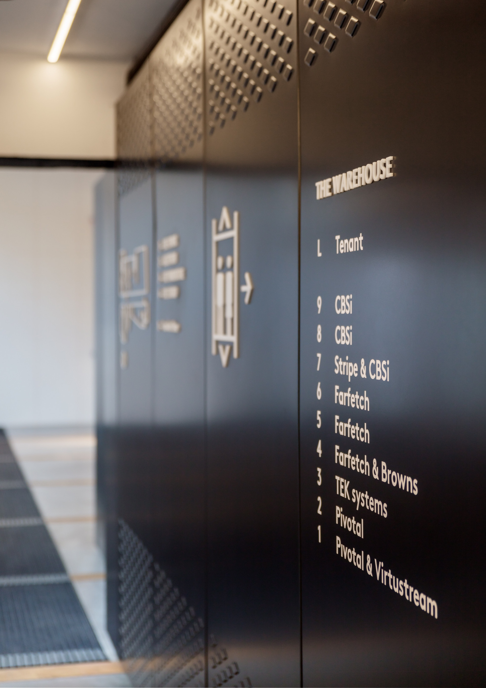 The Bower wall graphics and lift directories